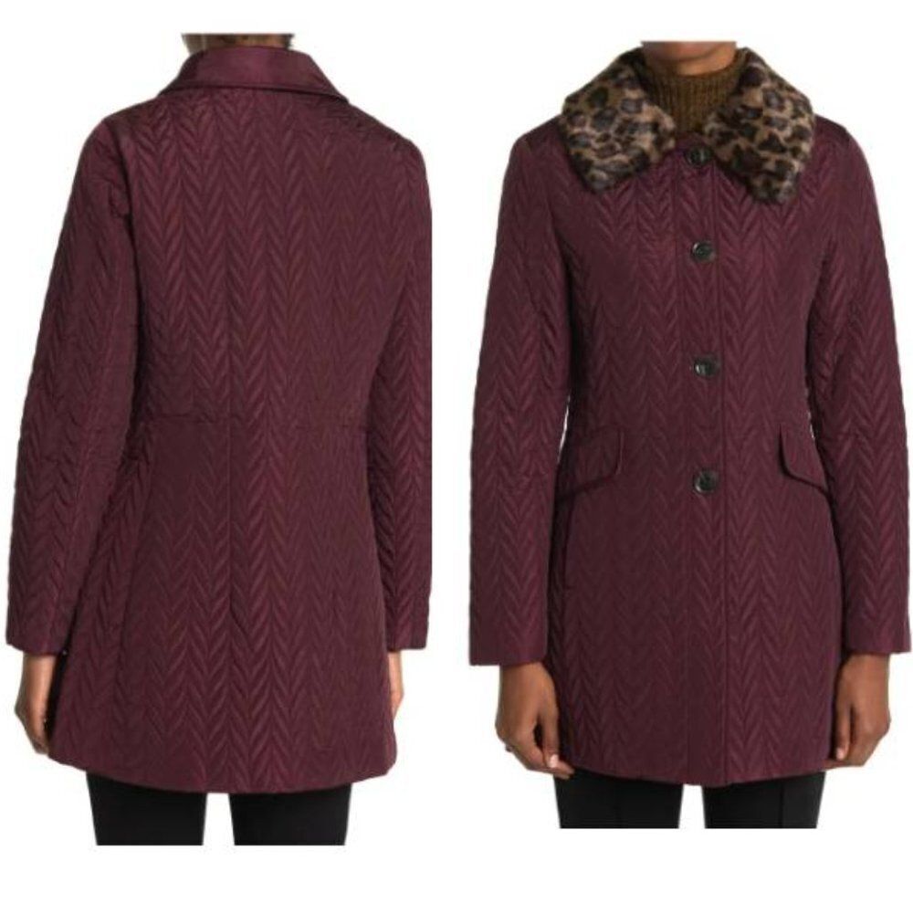 KATE SPADE New York Women's Jacket Quilted Soft Faux Fur Coat Chevron XL $439